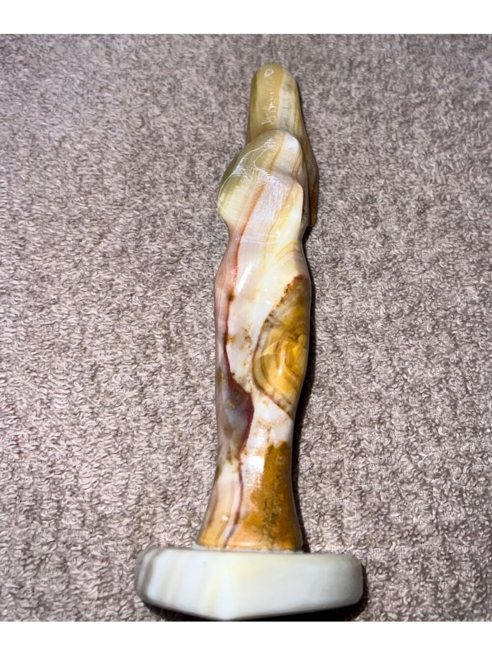 Hand-Carved Banded Onyx Virgin Mary Heart Shaped Base Abstract Catholic Icon EUC